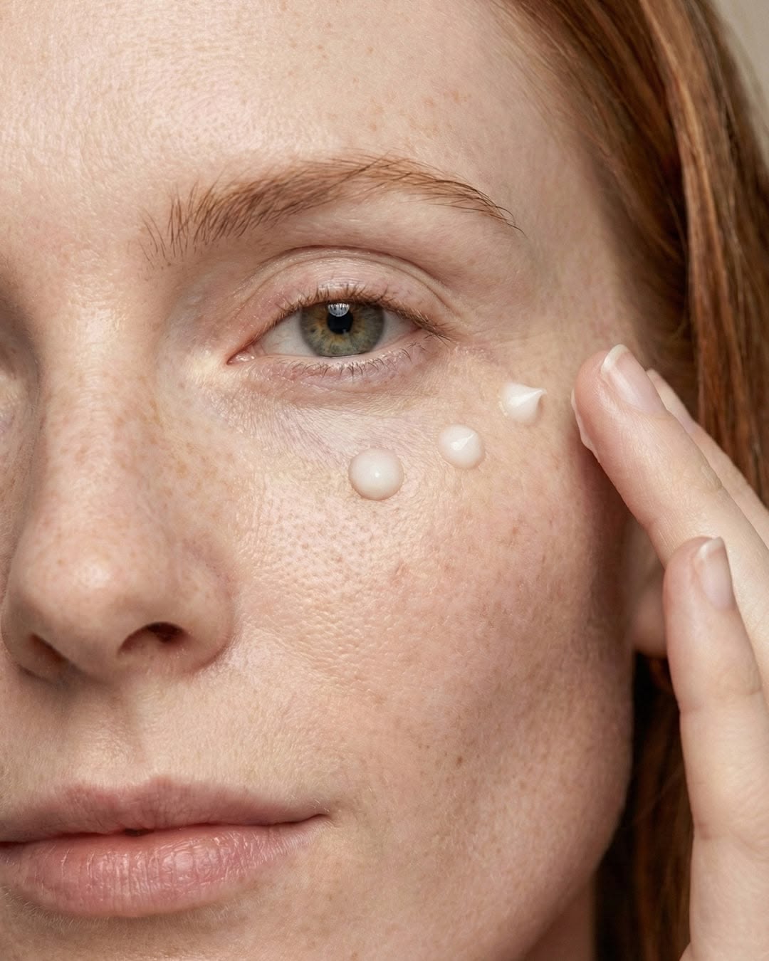 Close-up of a person applying cream to their face